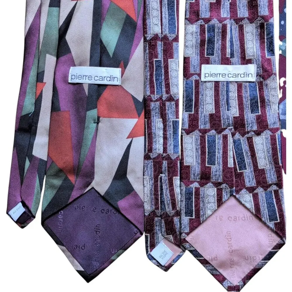 Vintage Pierre Cardin‎ Tie Set 100% Silk Abstract Geometric Art Deco Pattern 90s